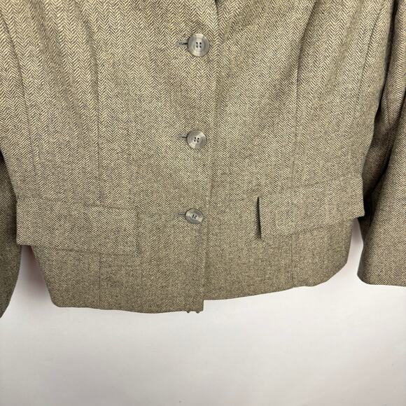Kate Hill Wool Blend Herringbone Lightweight Blazer Faux Fur Collar Jacket 14W - Picture 4 of 14